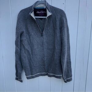 Robert Graham Quarter Zip Wool Sweater Gray Medium
